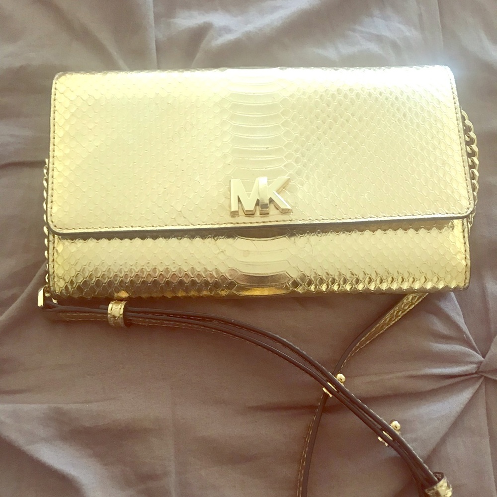 Micheal Korse Gold Snakeskin Crossbody